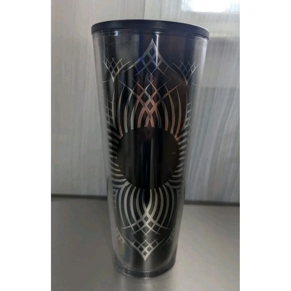 Starbucks 2014 Black Silver Geometric Tumbler 24 oz‎ No Straw Or Lid